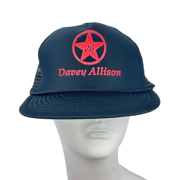 Vintage Nissin Davey Allison Snapback Baseball Hat Cap #28 OSFA Blue NASCAR - Picture 1 of 16